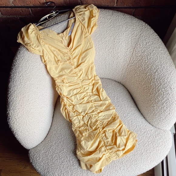 zara yellow ruched dress